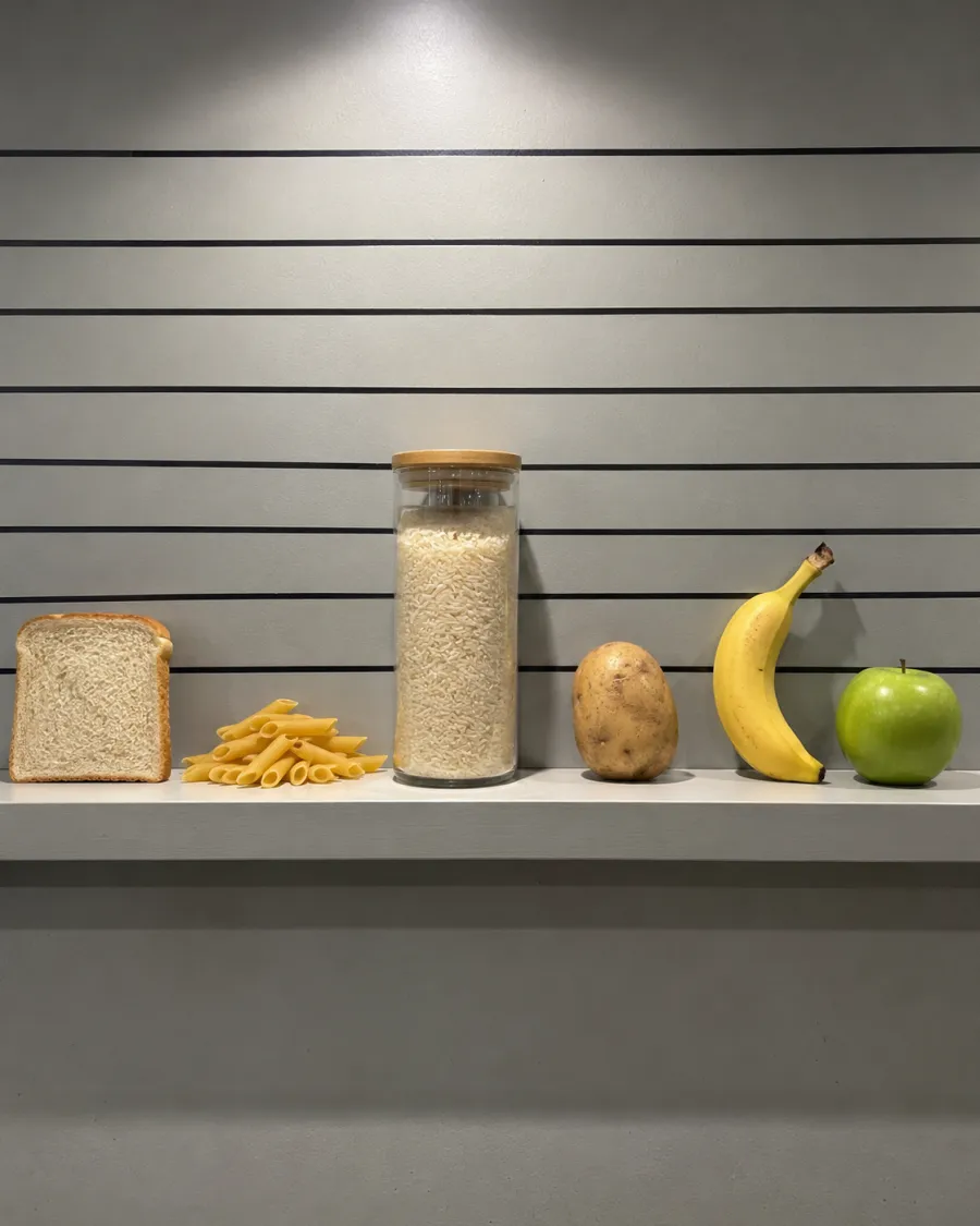 Pan, pasta, arroz, patata, plátano y manzana en una rueda de reconocimiento policial
